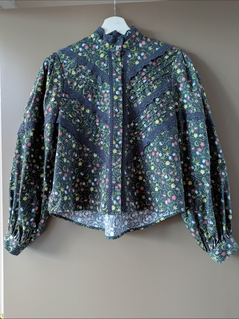 Icōne Floral Lace Trim Blouse Puff Sleeves|Romantic|Prairie|Cottagecore XS